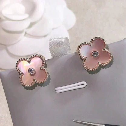 [OrnoraJewelry]CLOVER MEDIUM 1 MOTIFS  PINK MOP DIAMOND EARRINGS