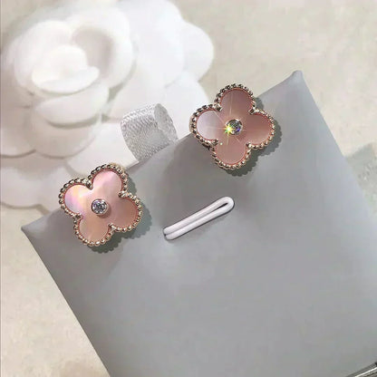 [OrnoraJewelry]CLOVER MEDIUM 1 MOTIFS  PINK MOP DIAMOND EARRINGS