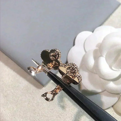 [OrnoraJewelry]CLOVER MEDIUM 1 MOTIFS  PINK MOP DIAMOND EARRINGS
