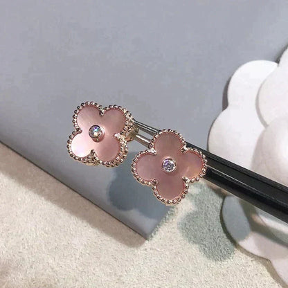 [OrnoraJewelry]CLOVER MEDIUM 1 MOTIFS  PINK MOP DIAMOND EARRINGS