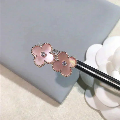 [OrnoraJewelry]CLOVER MEDIUM 1 MOTIFS  PINK MOP DIAMOND EARRINGS