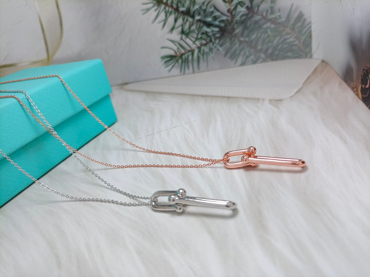 [Ornora Jewelry]HARDWEAR DROP DOUBLE LINK PEDANT NECKLACE