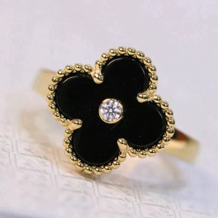 [OrnoraJewelry]CLOVER ONYX RING GOLD DIAMOND