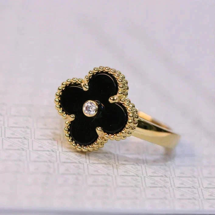 [OrnoraJewelry]CLOVER ONYX RING GOLD DIAMOND