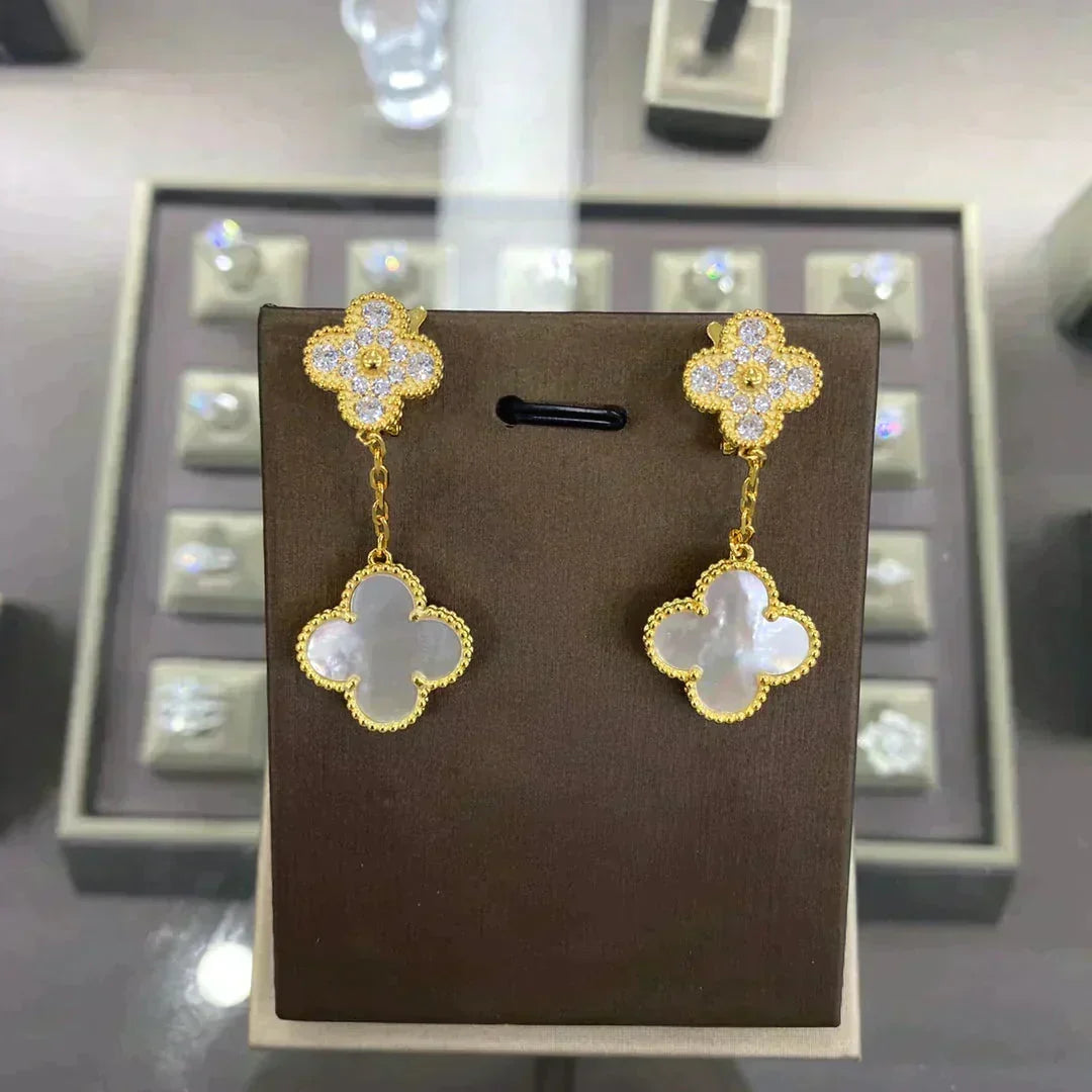 [OrnoraJewelry]CLOVER  2 MOTIFS  DIAMOND  EARRINGS (MULTIPLE CHOICESç´
