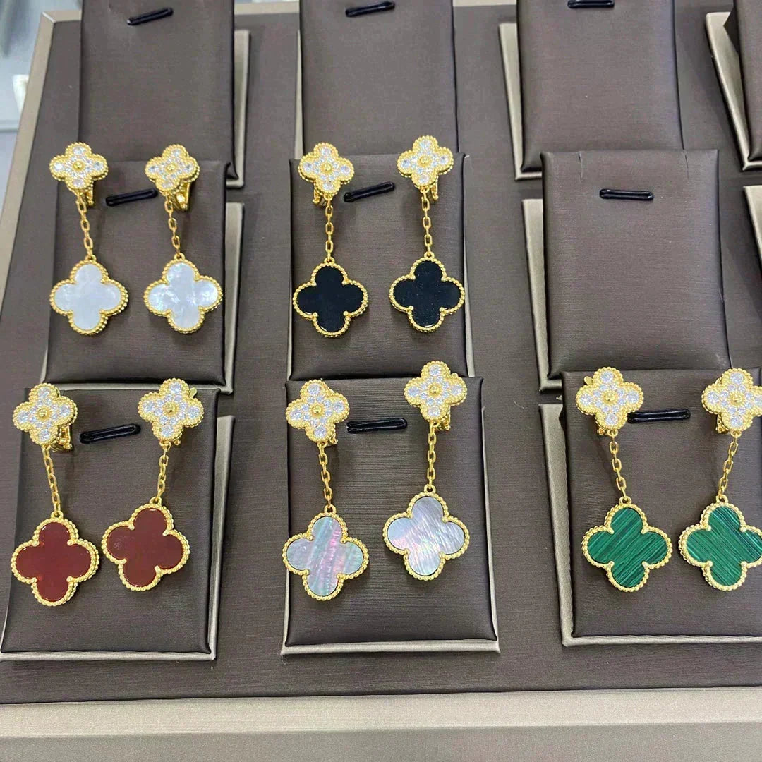 [OrnoraJewelry]CLOVER  2 MOTIFS  DIAMOND  EARRINGS (MULTIPLE CHOICESç´