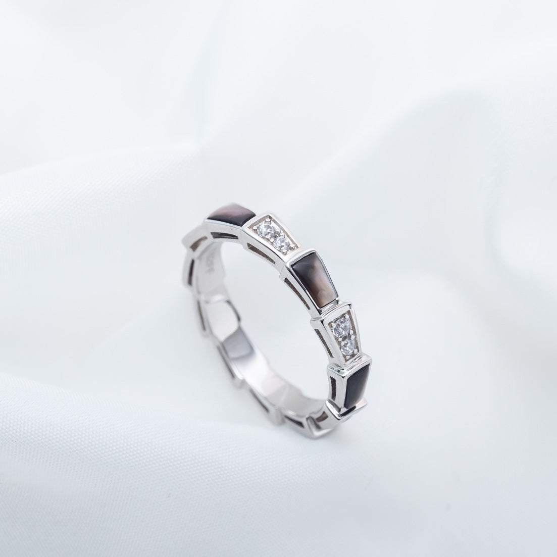 [OrnoraJewelry]SERPENTI RING SILVER  DIAMOND BLACK MOP 3MM