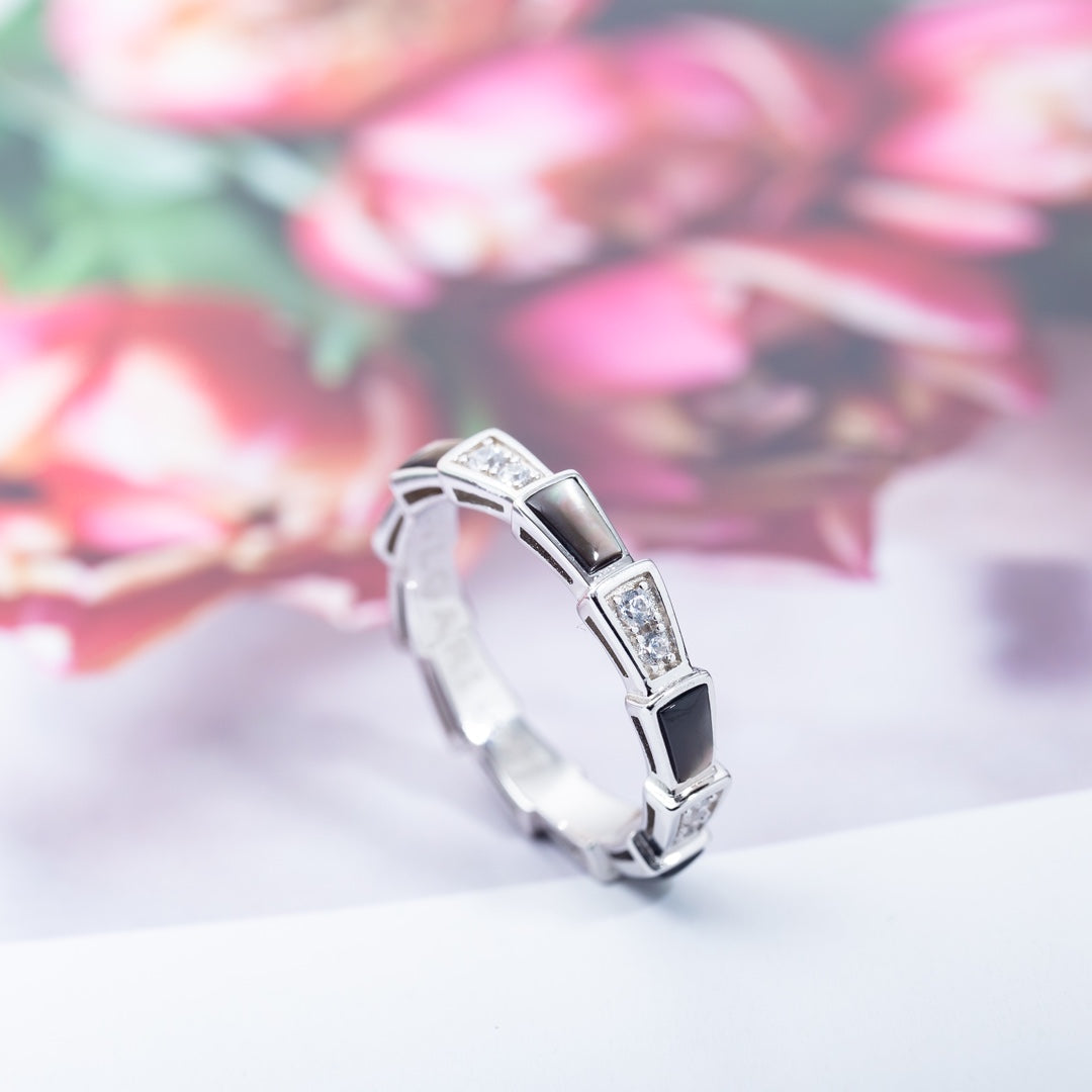 [OrnoraJewelry]SERPENTI RING SILVER  DIAMOND BLACK MOP 3MM