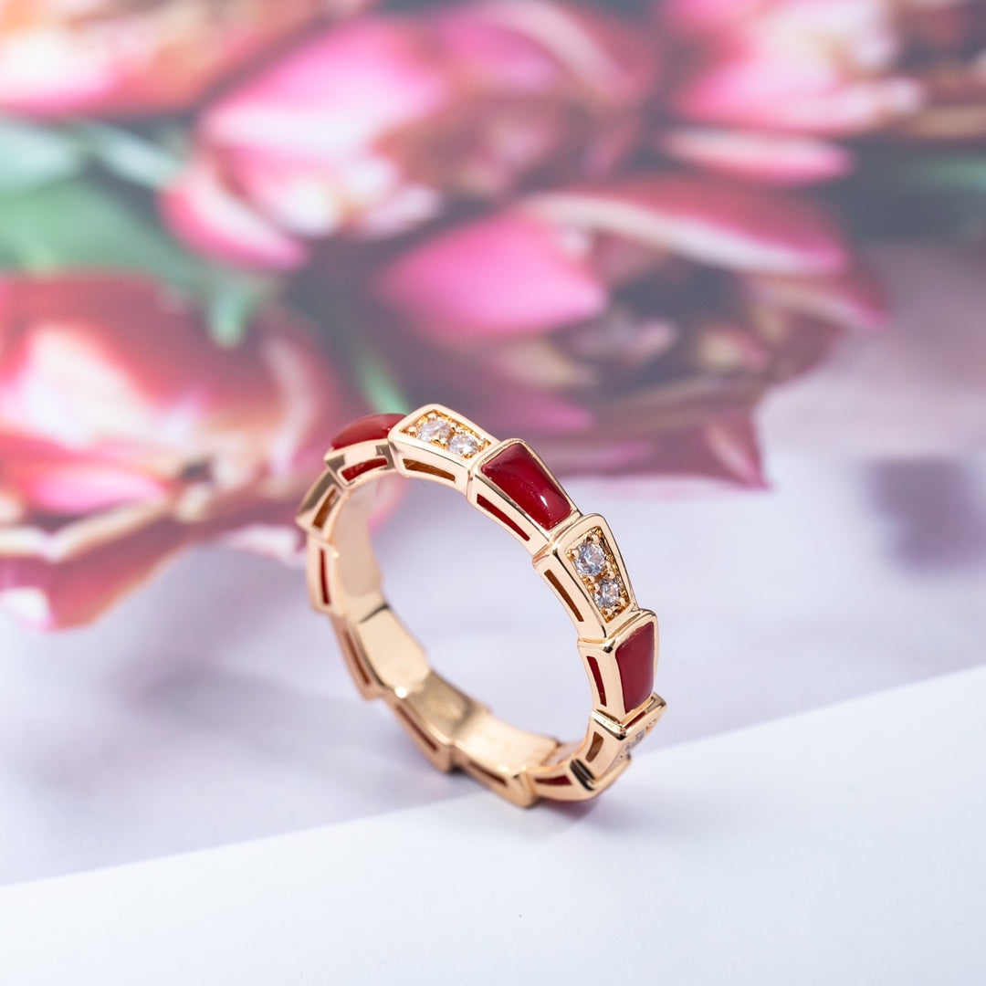[OrnoraJewelry]SERPENTI RING PINK GOLD CARNELIAN DIAMOND 3MM