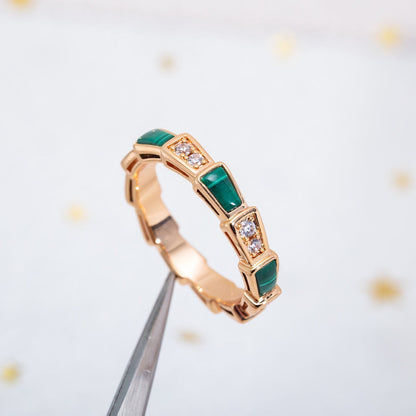 [OrnoraJewelry]SERPENTI RING PINK GOLD MALACHITE DIAMOND 3MM