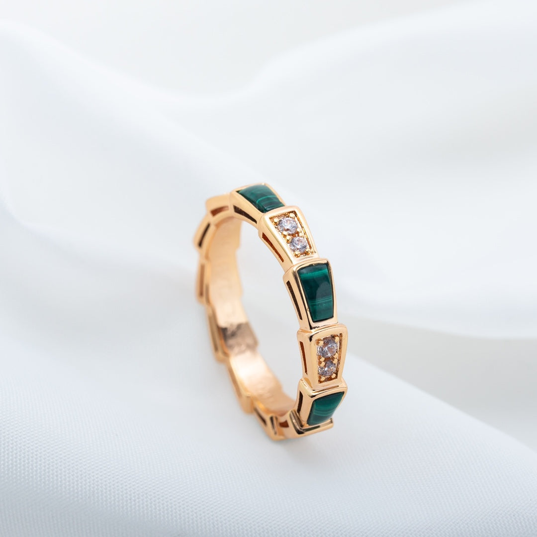 [OrnoraJewelry]SERPENTI RING PINK GOLD MALACHITE DIAMOND 3MM