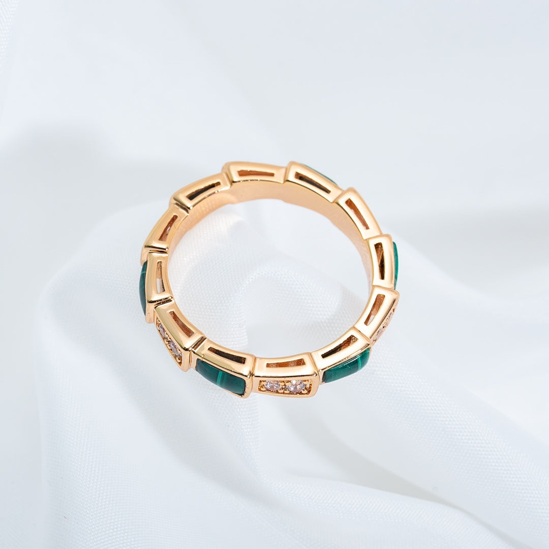 [OrnoraJewelry]SERPENTI RING PINK GOLD MALACHITE DIAMOND 3MM