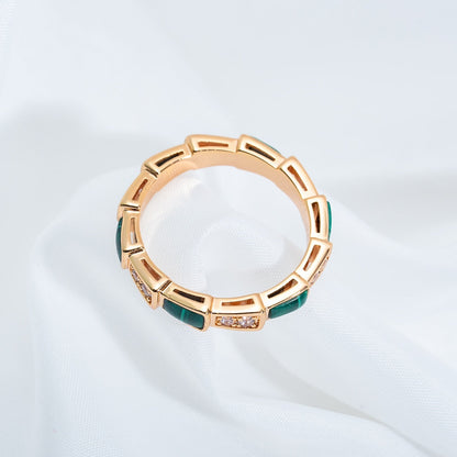 [OrnoraJewelry]SERPENTI RING PINK GOLD MALACHITE DIAMOND 3MM