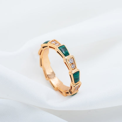 [OrnoraJewelry]SERPENTI RING PINK GOLD MALACHITE DIAMOND 3MM