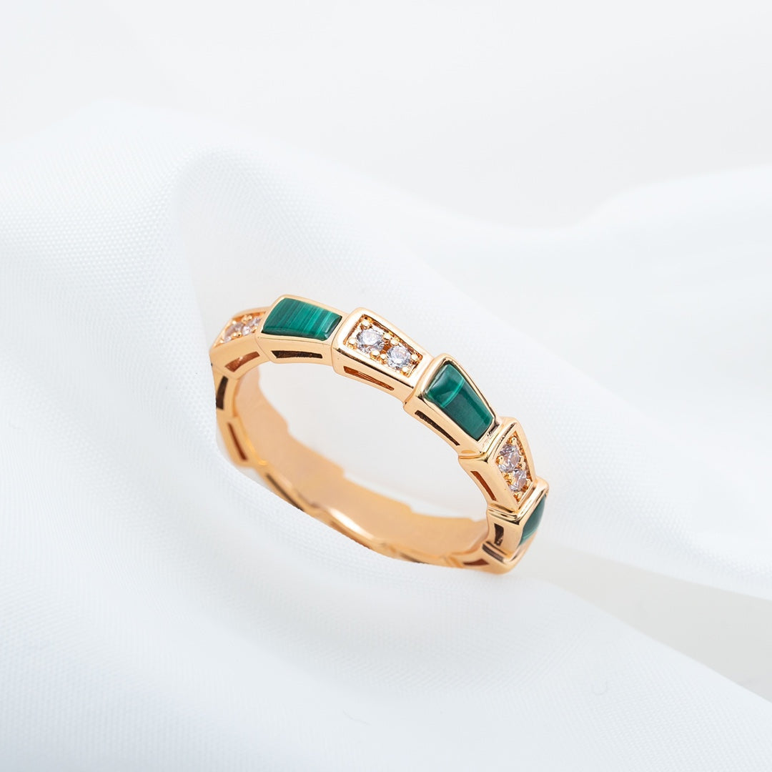 [OrnoraJewelry]SERPENTI RING PINK GOLD MALACHITE DIAMOND 3MM
