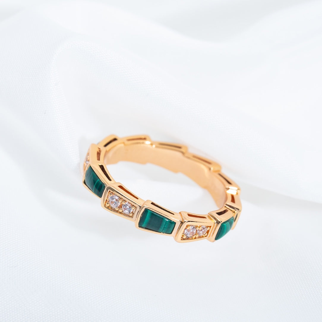 [OrnoraJewelry]SERPENTI RING PINK GOLD MALACHITE DIAMOND 3MM