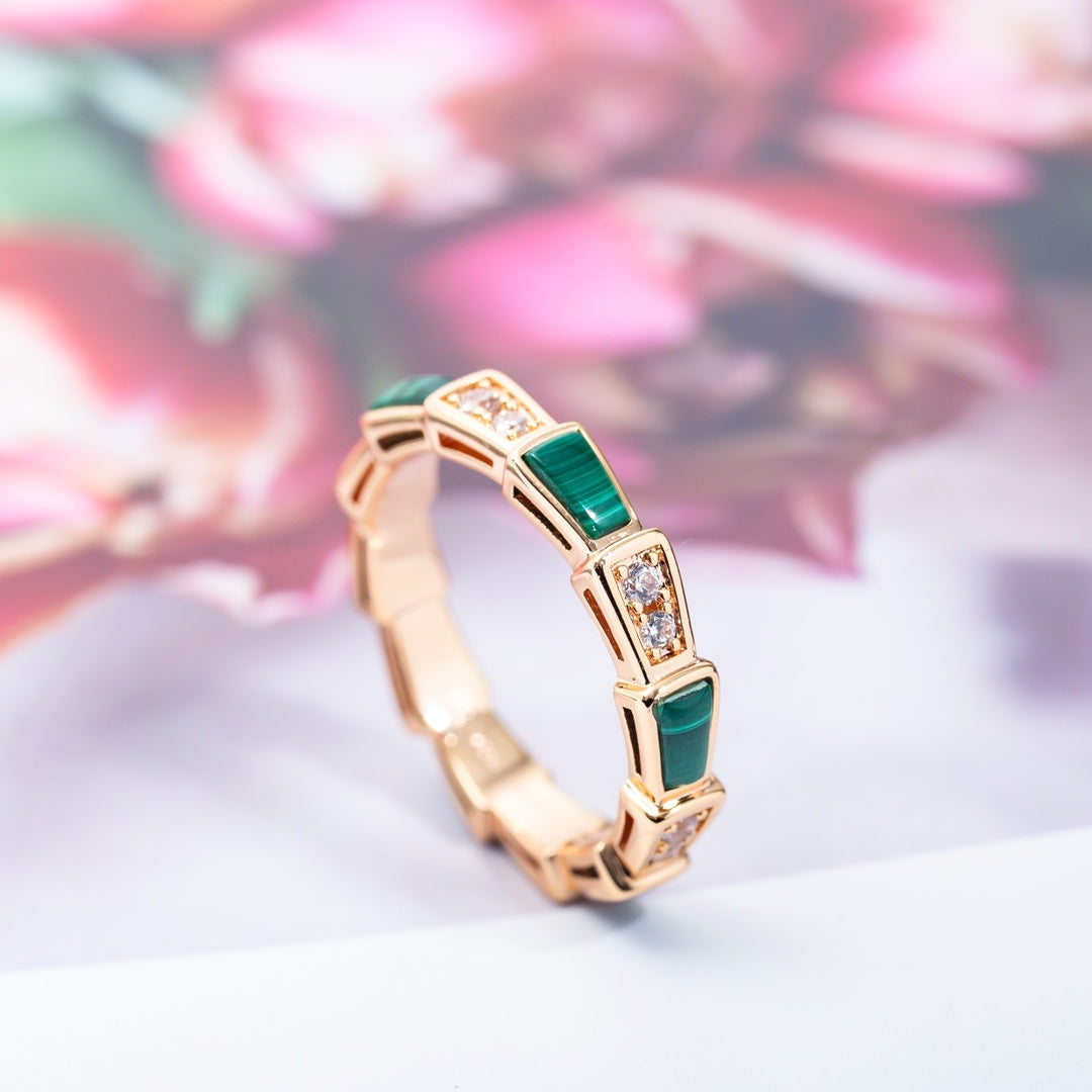 [OrnoraJewelry]SERPENTI RING PINK GOLD MALACHITE DIAMOND 3MM