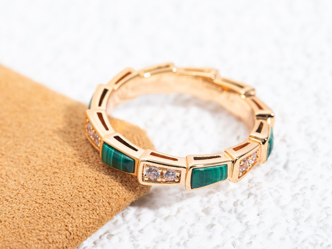 [OrnoraJewelry]SERPENTI RING PINK GOLD MALACHITE DIAMOND 3MM