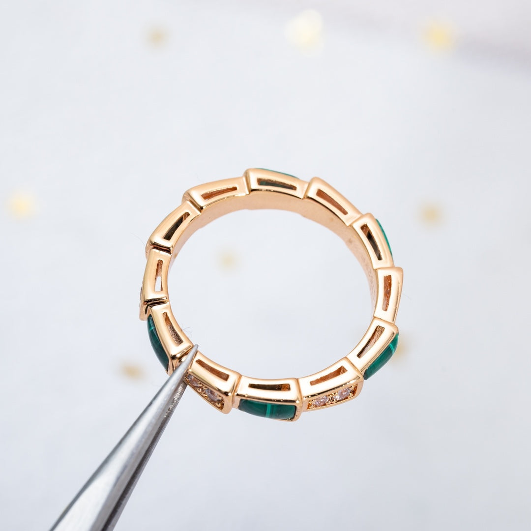 [OrnoraJewelry]SERPENTI RING PINK GOLD MALACHITE DIAMOND 3MM