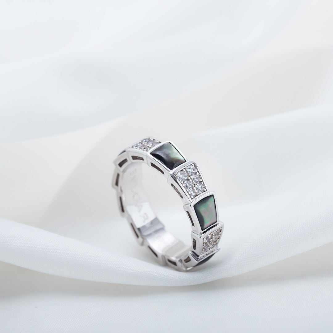 [OrnoraJewelry]SERPENTI RING SILVER DIAMOND BLACK MOP 4MM