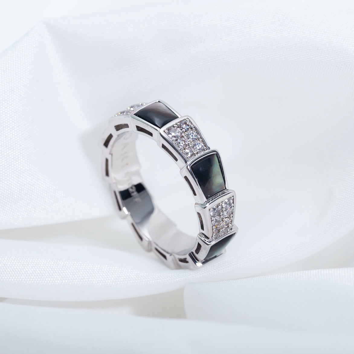 [OrnoraJewelry]SERPENTI RING SILVER DIAMOND BLACK MOP 4MM