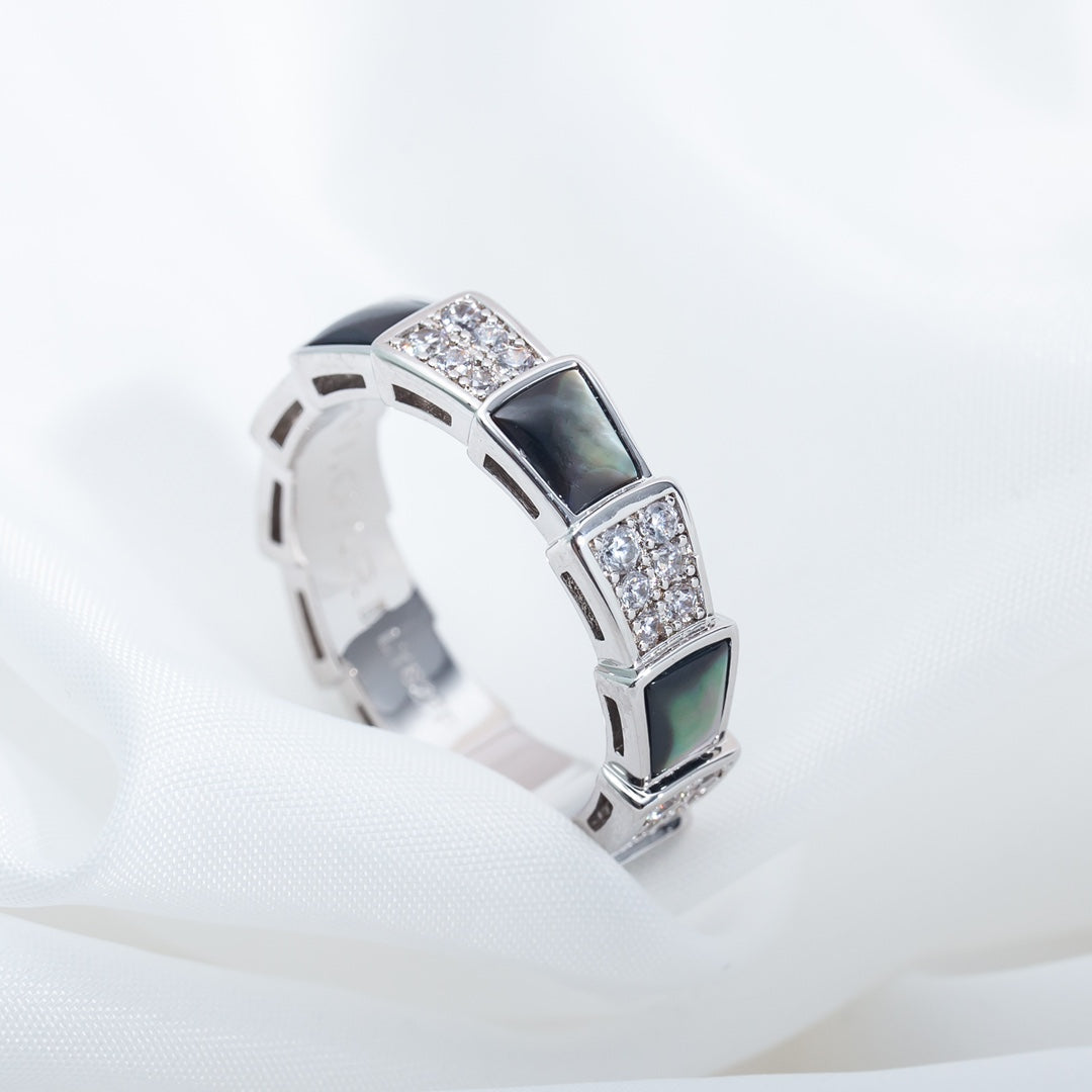 [OrnoraJewelry]SERPENTI RING SILVER DIAMOND BLACK MOP 4MM