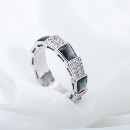 [OrnoraJewelry]SERPENTI RING SILVER DIAMOND BLACK MOP 4MM