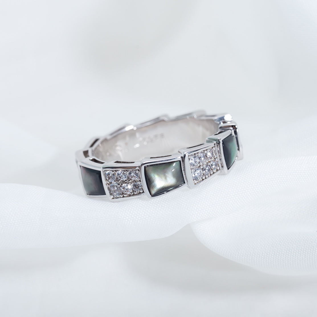 [OrnoraJewelry]SERPENTI RING SILVER DIAMOND BLACK MOP 4MM