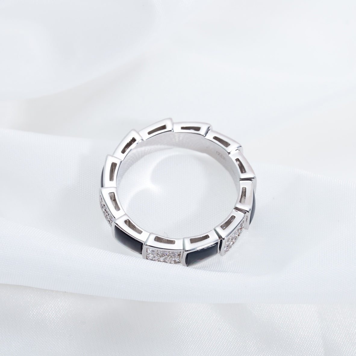 [OrnoraJewelry]SERPENTI RING SILVER DIAMOND BLACK MOP 4MM