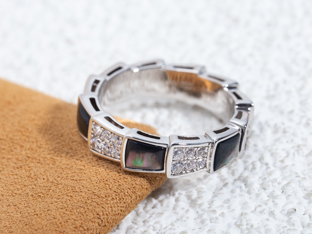 [OrnoraJewelry]SERPENTI RING SILVER DIAMOND BLACK MOP 4MM