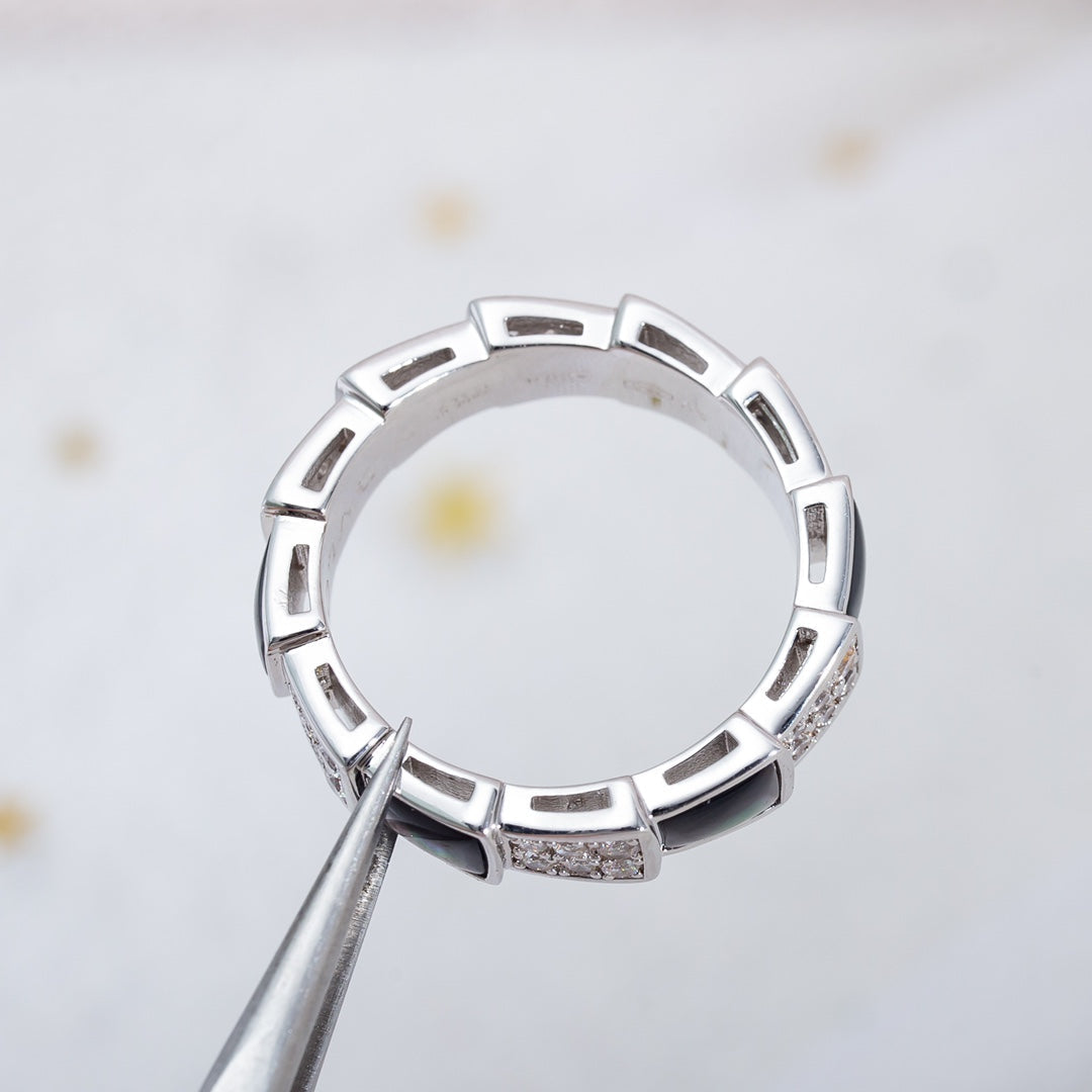 [OrnoraJewelry]SERPENTI RING SILVER DIAMOND BLACK MOP 4MM