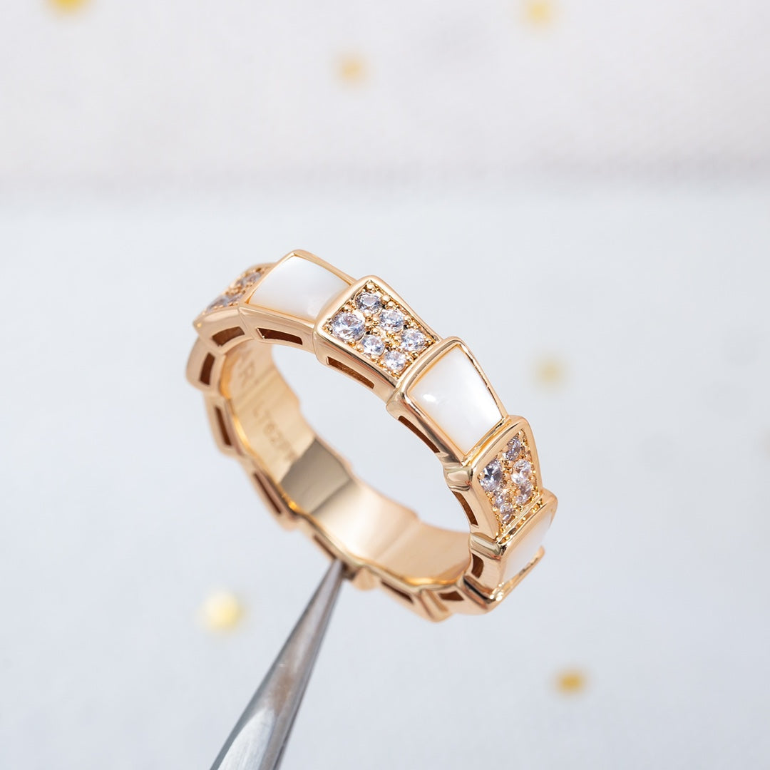 [OrnoraJewelry]SERPENTI RING PINK GOLD MOP DIAMOND PAVED 4MM