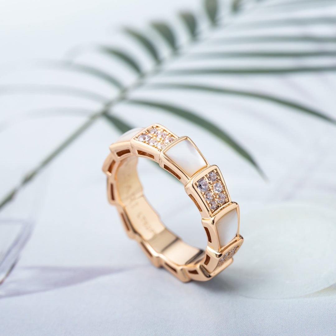 [OrnoraJewelry]SERPENTI RING PINK GOLD MOP DIAMOND PAVED 4MM