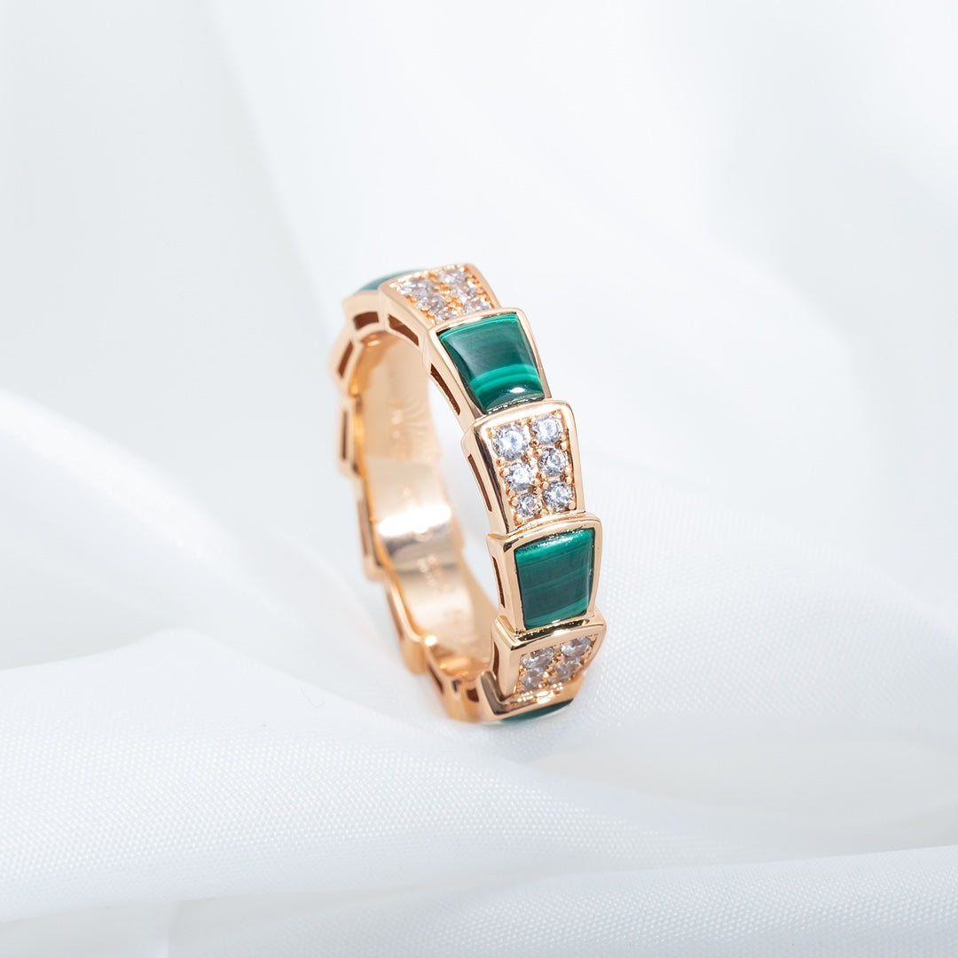 [OrnoraJewelry]SERPENTI RING PINK GOLD MALACHITE DIAMOND PAVED 4MM