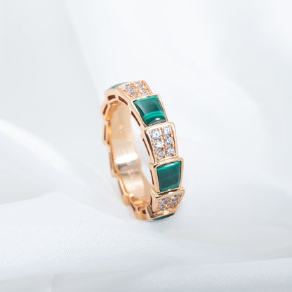 [OrnoraJewelry]SERPENTI RING PINK GOLD MALACHITE DIAMOND PAVED 4MM