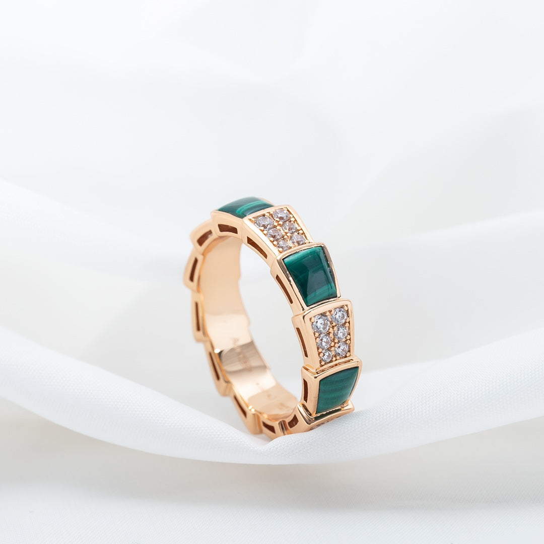 [OrnoraJewelry]SERPENTI RING PINK GOLD MALACHITE DIAMOND PAVED 4MM