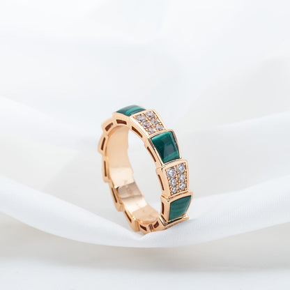 [OrnoraJewelry]SERPENTI RING PINK GOLD MALACHITE DIAMOND PAVED 4MM