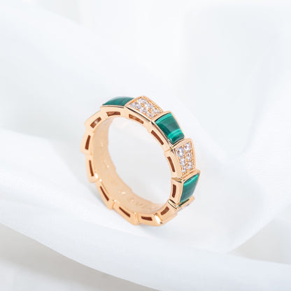 [OrnoraJewelry]SERPENTI RING PINK GOLD MALACHITE DIAMOND PAVED 4MM