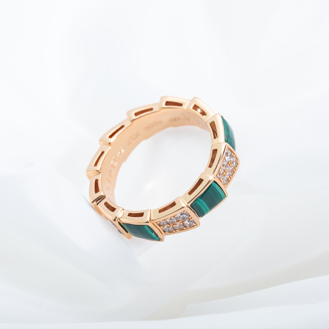 [OrnoraJewelry]SERPENTI RING PINK GOLD MALACHITE DIAMOND PAVED 4MM