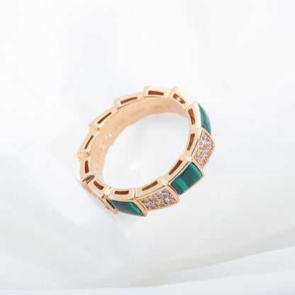 [OrnoraJewelry]SERPENTI RING PINK GOLD MALACHITE DIAMOND PAVED 4MM