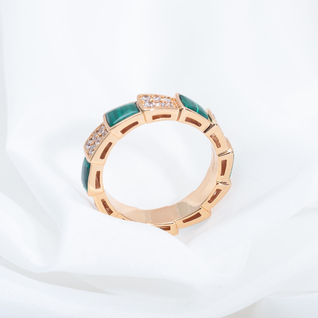 [OrnoraJewelry]SERPENTI RING PINK GOLD MALACHITE DIAMOND PAVED 4MM