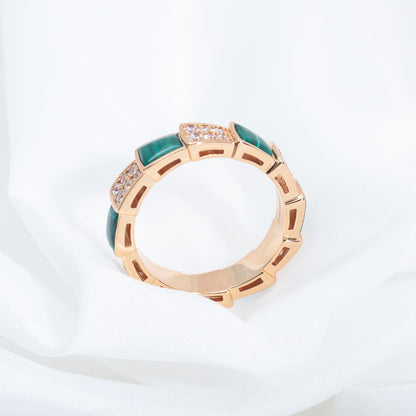 [OrnoraJewelry]SERPENTI RING PINK GOLD MALACHITE DIAMOND PAVED 4MM