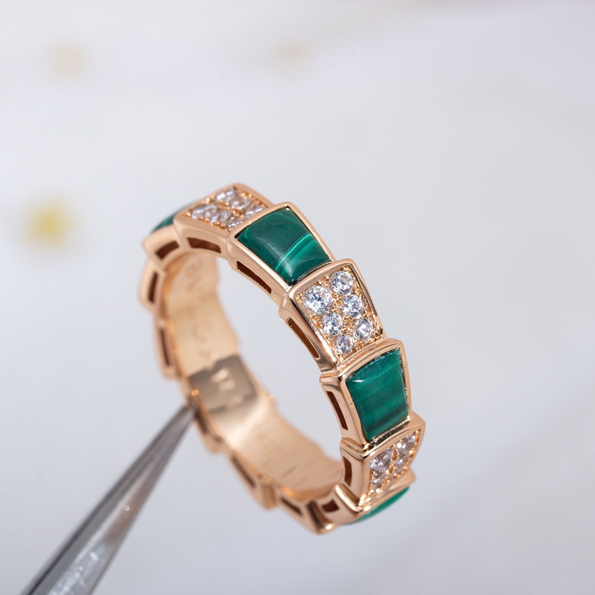 [OrnoraJewelry]SERPENTI RING PINK GOLD MALACHITE DIAMOND PAVED 4MM
