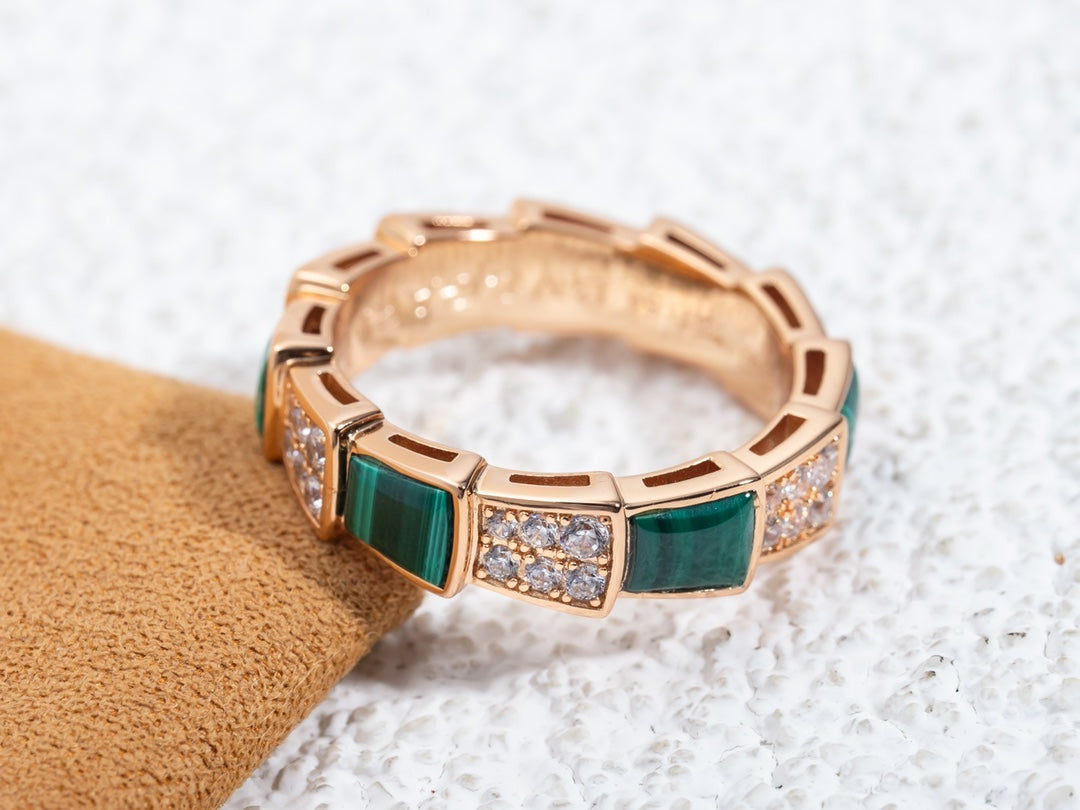[OrnoraJewelry]SERPENTI RING PINK GOLD MALACHITE DIAMOND PAVED 4MM