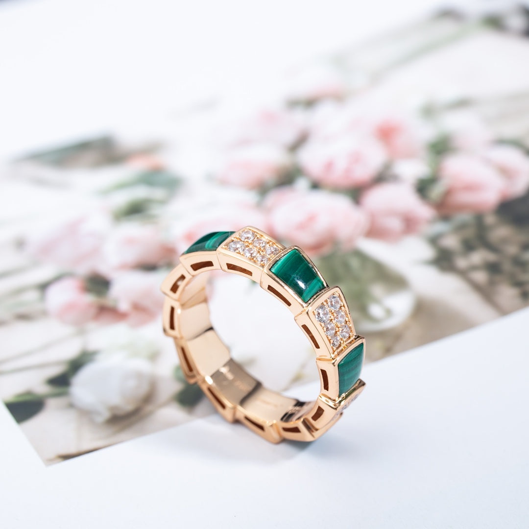 [OrnoraJewelry]SERPENTI RING PINK GOLD MALACHITE DIAMOND PAVED 4MM