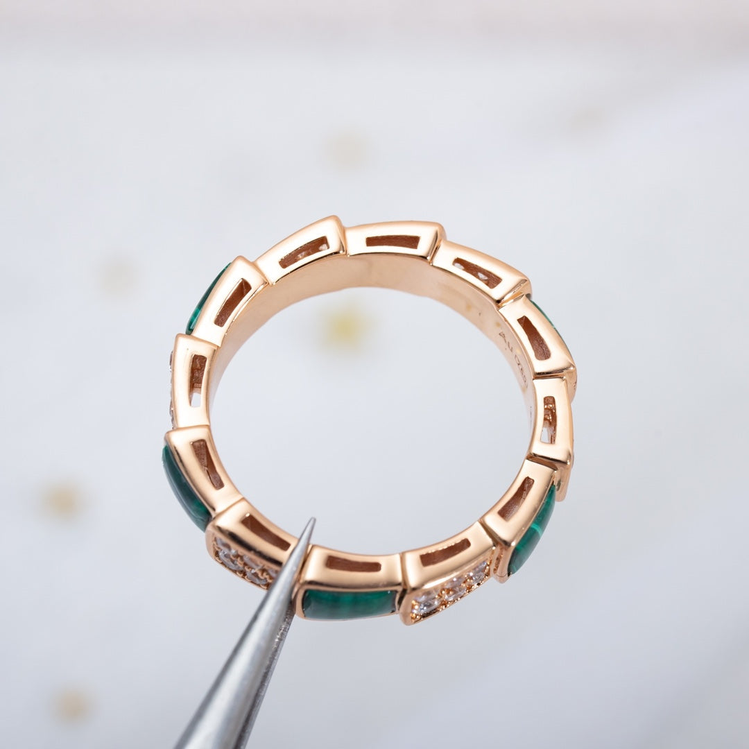 [OrnoraJewelry]SERPENTI RING PINK GOLD MALACHITE DIAMOND PAVED 4MM