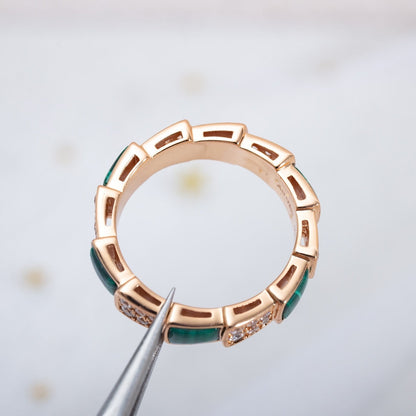 [OrnoraJewelry]SERPENTI RING PINK GOLD MALACHITE DIAMOND PAVED 4MM