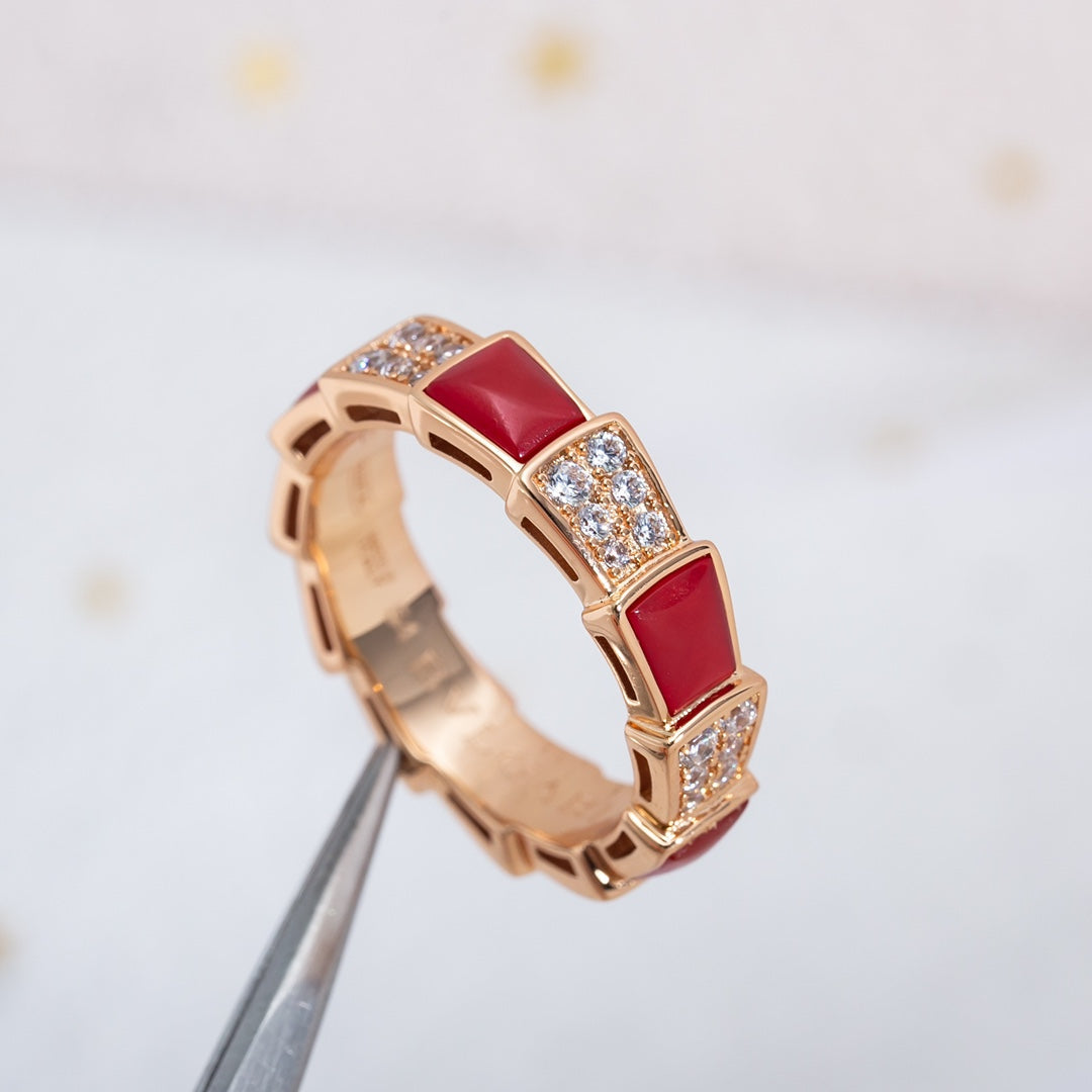 [OrnoraJewelry]SERPENTI RING PINK GOLD CARNELIAN DIAMOND PAVED 4MM
