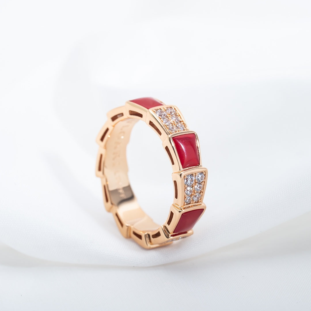[OrnoraJewelry]SERPENTI RING PINK GOLD CARNELIAN DIAMOND PAVED 4MM