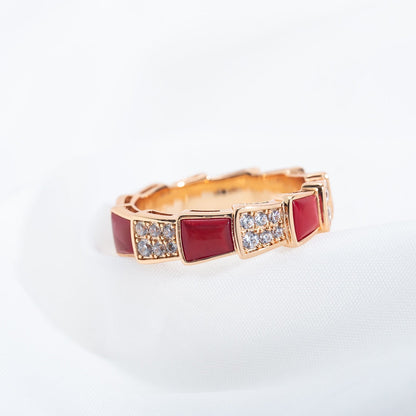 [OrnoraJewelry]SERPENTI RING PINK GOLD CARNELIAN DIAMOND PAVED 4MM